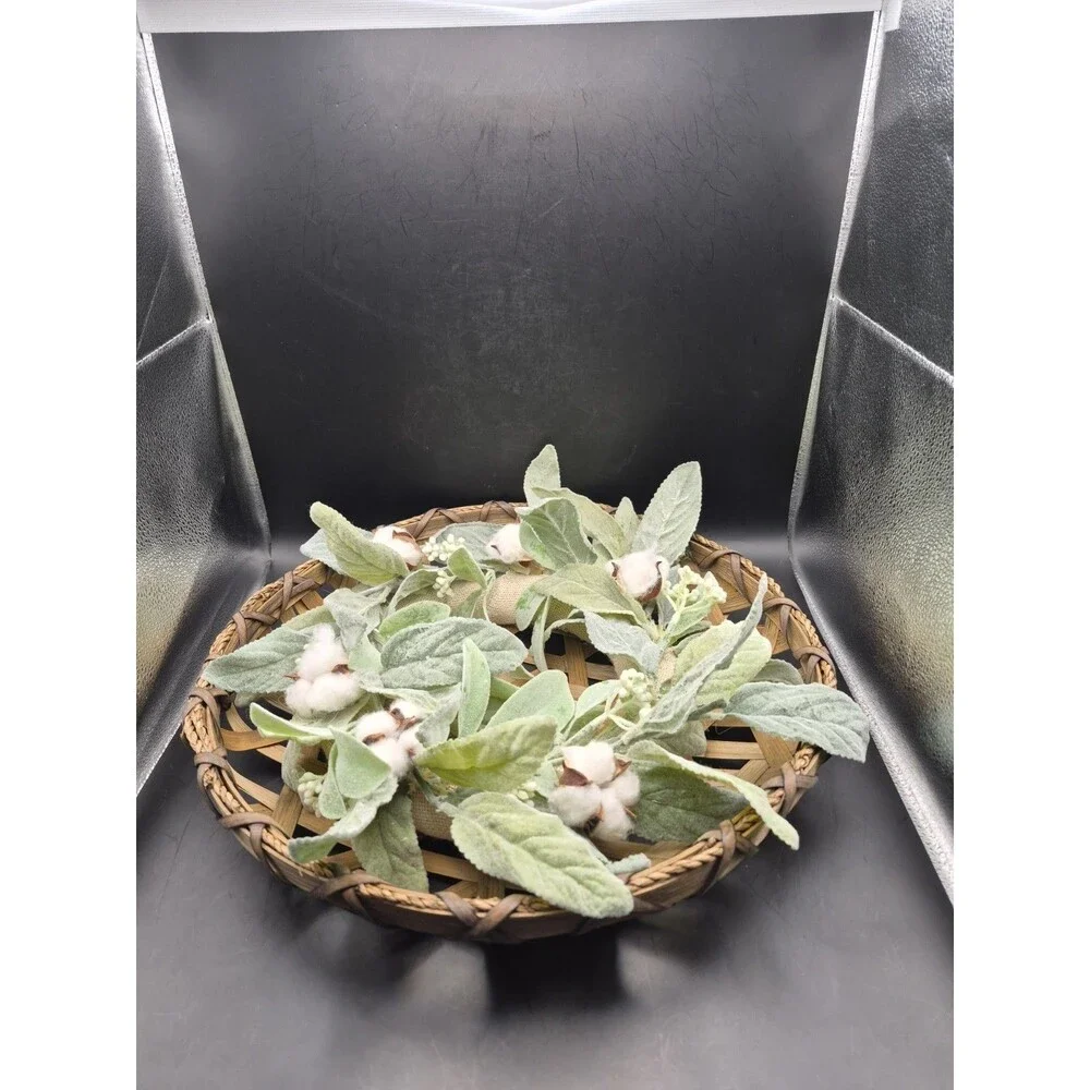 Lambs Ear Cotton Boll Front Door Wreath  18